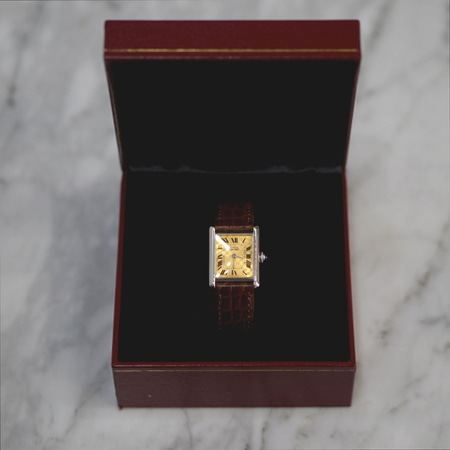 Cartier(까르띠에) 925(실버) 머스트탱크 DD클립 가죽 밴드 여성용 시계