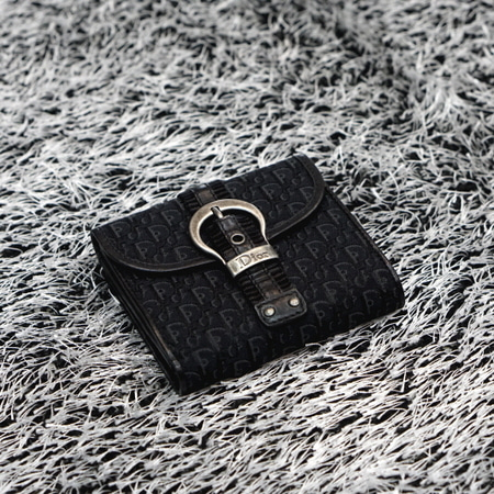 Dior(크리스챤디올) 블랙 캔버스 레더 빈티지 은장 가우초 여성 반지갑