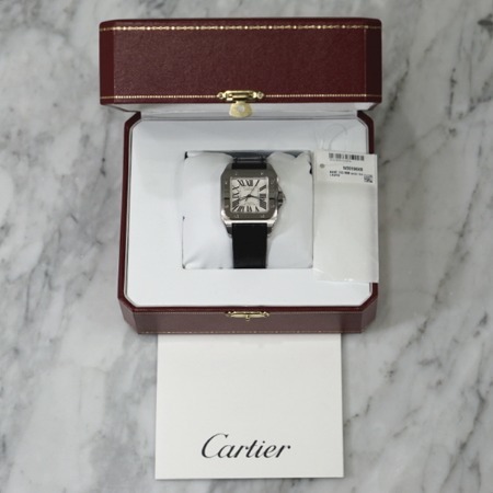 Cartier(까르띠에) W20106X8 산토스100 M사이즈 오토매틱 가죽밴드 남여공용 시계