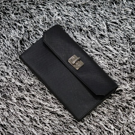 [새상품]Prada(프라다) 1M1421 은장버클 블랙 사피아노 플랩 장지갑 클러치