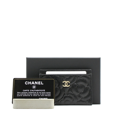 Chanel(샤넬) A82286 블랙 캐비어 금장CC 까멜리아 카드 홀더 지갑aa15818