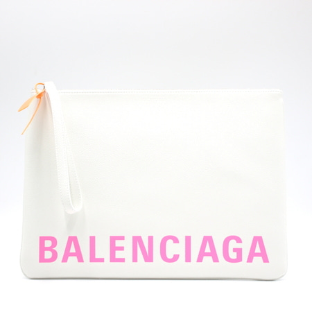 [새상품]Balenciaga(발렌시아가) 594350 화이트 카프스킨 로고 프린트 스트랩 클러치백aa17905