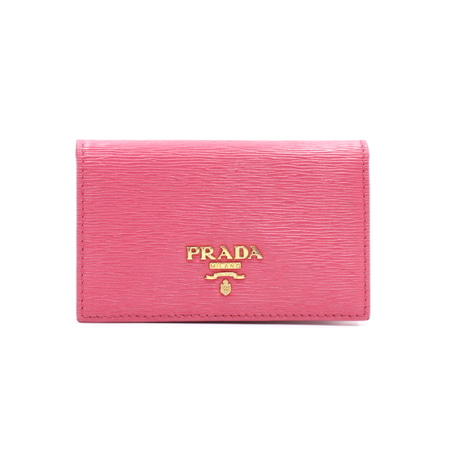 Prada(프라다) 1MC122 핑크 컬러 비텔로 무브 금장 로고 장식 명함 겸 카드 미니지갑aa22305
