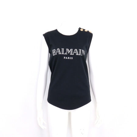 Balmain(발망) BM61400105 글리터 로고 금장 버튼 장식 블랙 민소매 여성 티셔츠aa24416