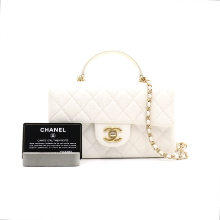 Chanel(샤넬) AS2431 화이트 캐비어 미니 탑핸들 플랩 토트백 겸 금장체인 숄더백 크로스백aa25703
