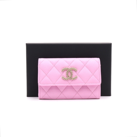 [미사용]Chanel(샤넬) AP3049 22FW 핑크 캐비어 금장 CC 카드지갑aa25770