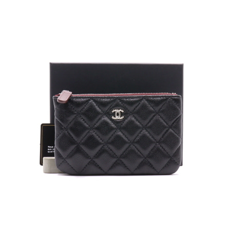 [미사용]Chanel(샤넬) A82365 블랙 캐비어 은장CC 클래식 카드지갑 겸 다용도 미니파우치백aa26938