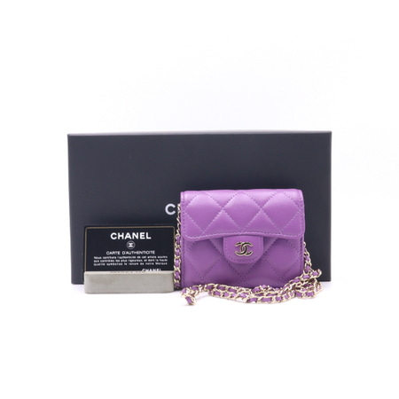 [미사용]Chanel(샤넬) AP0238 클래식 퍼플 램스킨 카드지갑 미니 WOC 금장체인 숄더백 겸 크로스백aa29121
