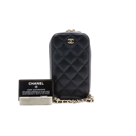 Chanel(샤넬) A70655 블랙 캐비어 CC로고 지퍼 폰케이스 미니 금장체인 크로스백aa34248