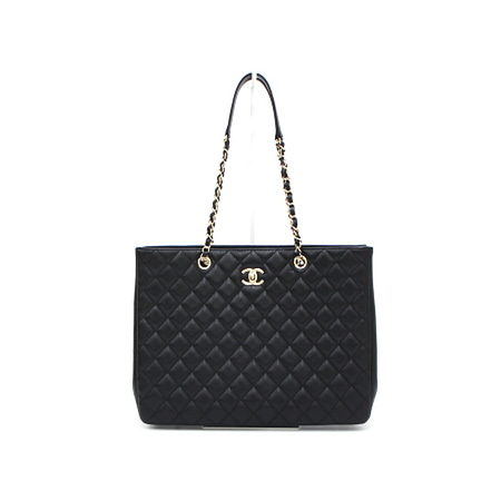Chanel(샤넬) A91046 블랙 캐비어스킨 타임리스 클래식 쇼핑 금장체인 숄더백aa35305
