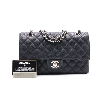 Chanel(샤넬) A01112 블랙 캐비어 클래식 미듐 은장체인 숄더백aa35192