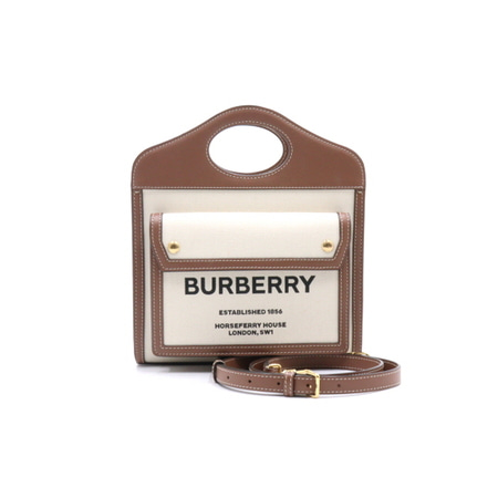 [미사용]Burberry(버버리) 8039361 미니 투톤 캔버스 레더 포켓 토트백 겸 크로스백 겸 숄더백aa32614