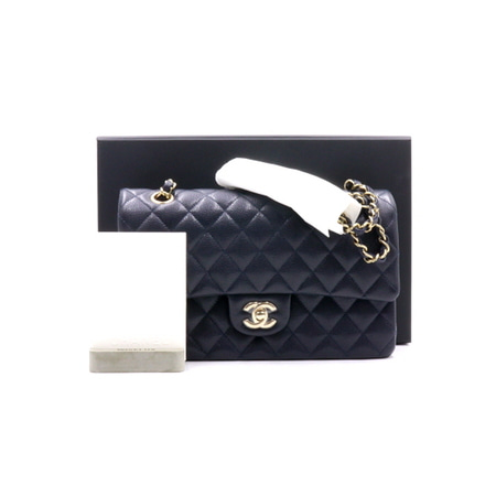 [새상품]Chanel(샤넬) A01112 네이비 캐비어 클래식 미듐 샴페인골드 금장체인 숄더백aa33982