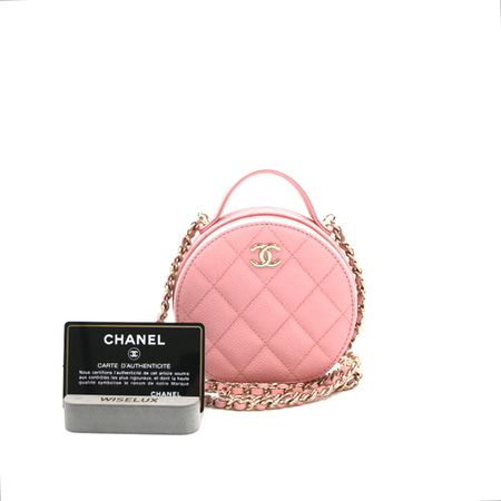 [미사용]Chanel(샤넬) AP2502 캐비어 코스메틱 라운드(탬버린) 탑핸들 토트백 겸 금장체인 크로스백aa22229