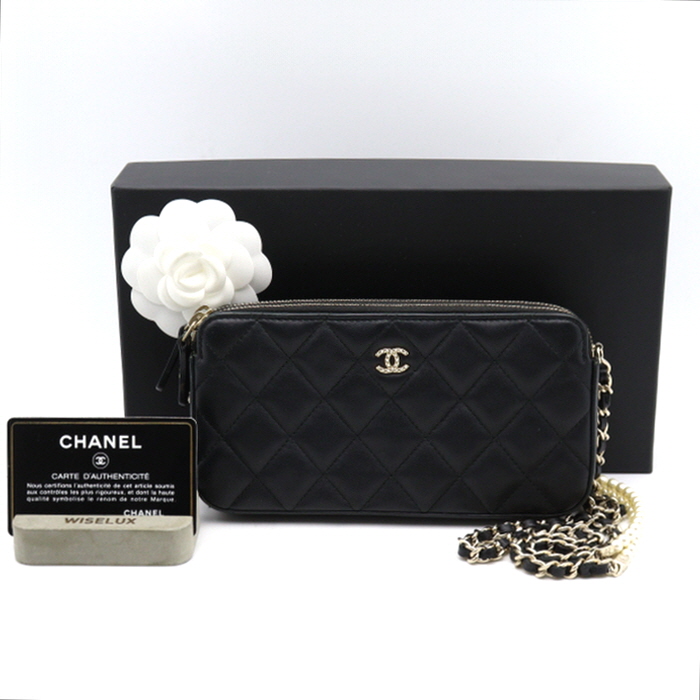 Chanel(샤넬) A84276 시즌한정 블랙 램스킨 펄 금장체인 CC 크로스백aa39002