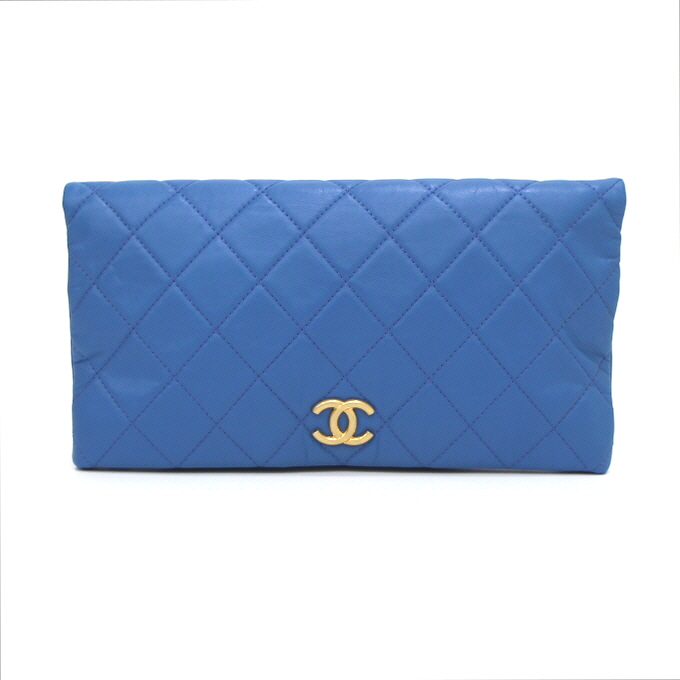 Chanel(샤넬) 블루 퀄팅 FOLDOVER 폴드오버 금장CC 플랩 클러치백aa38956