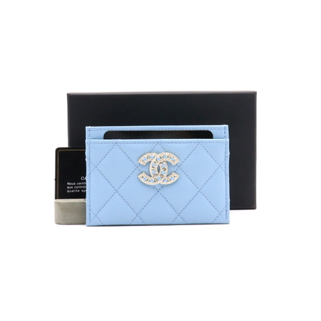 Chanel(샤넬) 라이트블루 캐비어 CC 체인 로고 카드지갑aa34831