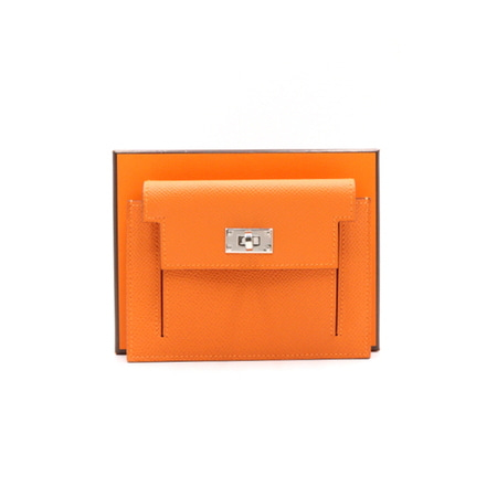 [새상품]Hermes(에르메스) H079001 켈리 앱송 오렌지 은장 포켓 컴팩트 지갑aa36050