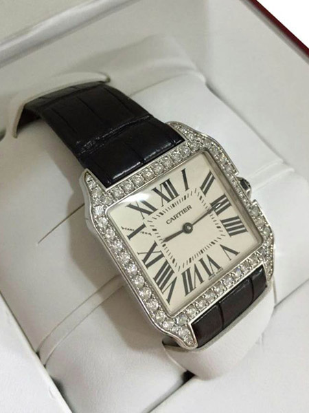 Cartier(까르띠에) WH100651 18K 화이트골드 금통 듀몽(뒤몽)다이아 시계