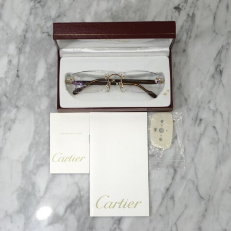 [새상품]Cartier(까르띠에) 클래식 골드 브릿지 우드템플 무테 안경
