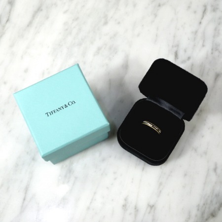 Tiffany(티파니) 18K골드 플래티늄 콤비 밀그레인 3mm 웨딩밴드 반지-10.5호