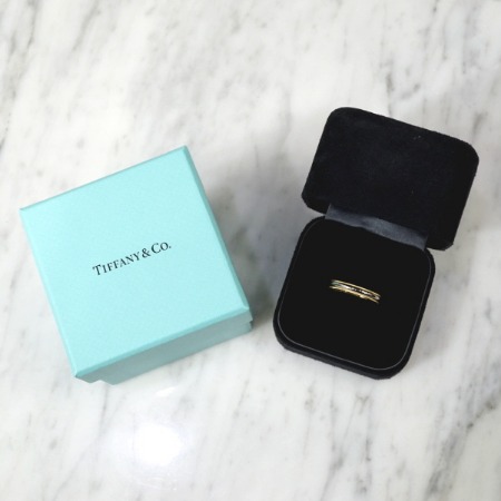 Tiffany(티파니) 18K골드 플래티늄 콤비 밀그레인 3mm 웨딩밴드 반지-20호