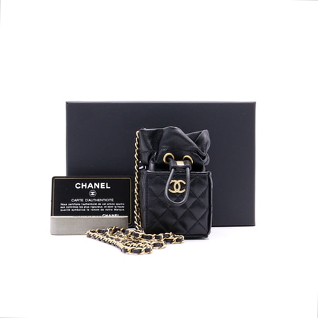 Chanel(샤넬) CD0055 블랙 램스킨 미니 스퀘어 버킷 금장체인 숄더백 크로스백aa25033