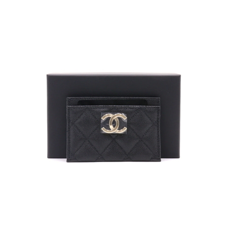 [새상품]Chanel(샤넬) 23C AP3128 블랙 캐비어 그레인드 골드 메탈CC 카드홀더 지갑aa30884