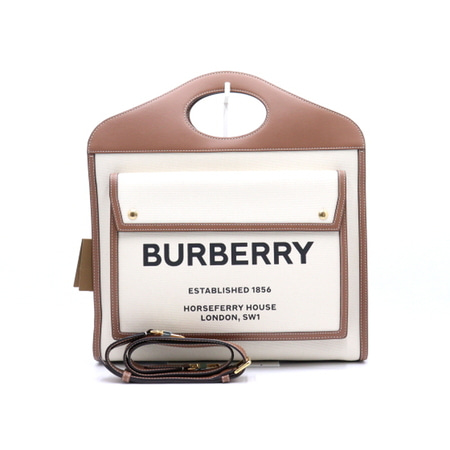 [새상품]Burberry(버버리) 8039362 투톤 미디움 캔버스 레더 포켓 여성 토트백 겸 숄더백aa36874