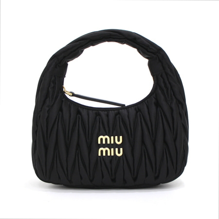 MiuMiu(미우미우) 5BC125 블랙 완더 마테라쎄 새틴 미니 호보 토트백aa37711