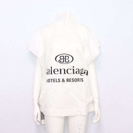 [미사용]Balenciaga(발렌시아가) 720078 화이트 로고 지퍼 탑 여성 티셔츠aa38023