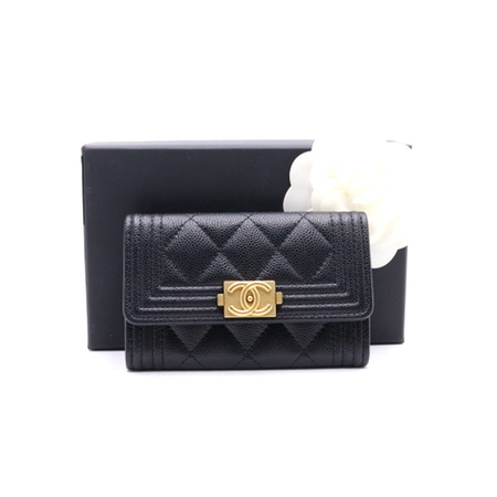 Chanel(샤넬) A80603 블랙 캐비어 퀄팅 금장 보이샤넬 플랩 카드 명함케이스 지갑aa37990