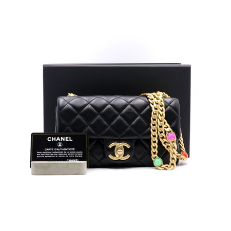 [미사용]Chanel(샤넬) AS2380 블랙 램스킨 스톤 체인 금장 CC 숄더백 겸 크로스백aa37811