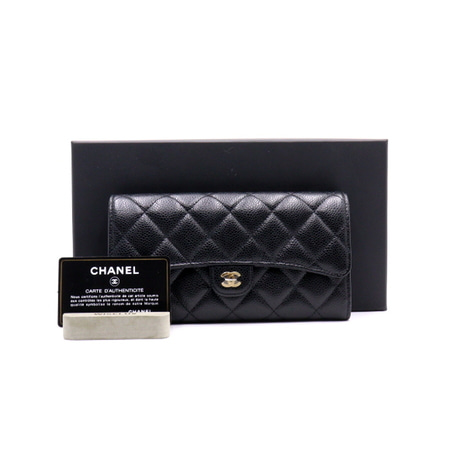 [미사용]Chanel(샤넬) AP0241 캐비어 금장CC 클래식 롱플랩 여성 장지갑aa37963