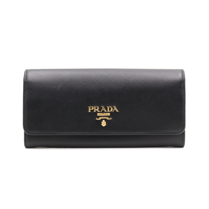 Prada(프라다) 1MH132 골드메탈 로고 블랙 사피아노 플랩 여성 장지갑aa39141