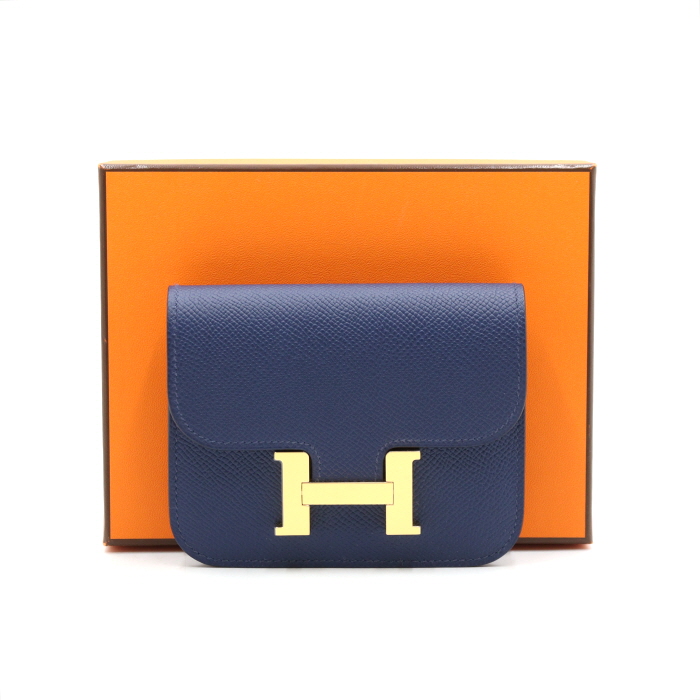 [새상품]Hermes(에르메스) H082060CC 블루 네이비 콘스탄스 슬림 앱송 금장하드웨어 여성 반지갑aa39235